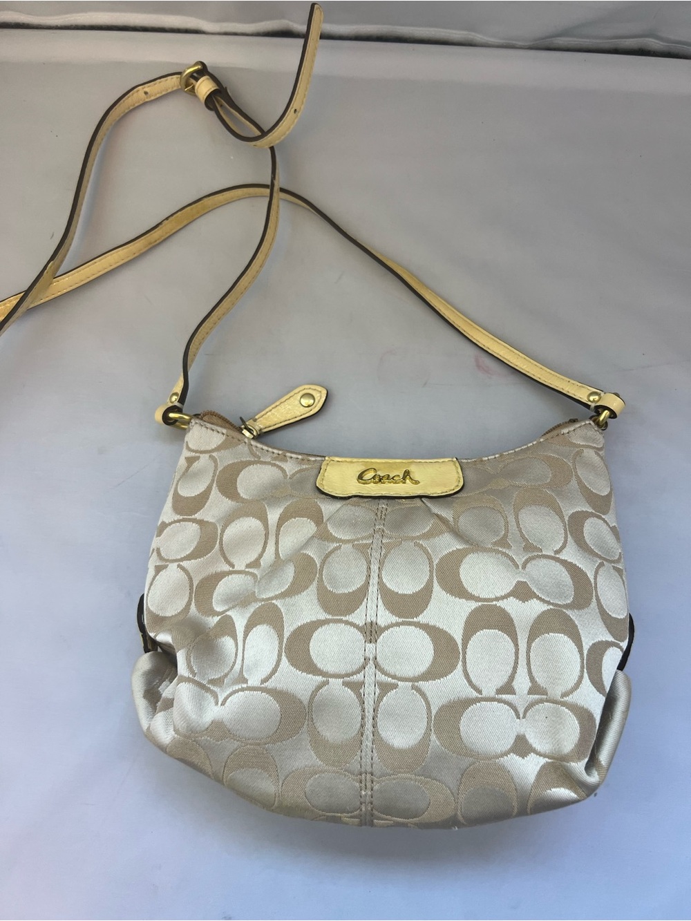 Coach Gold & Beige Signature Crossbody Bag